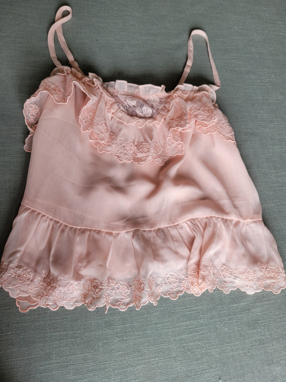 Madden Girl Blush Pink Lace-Trim Ruffle Cami